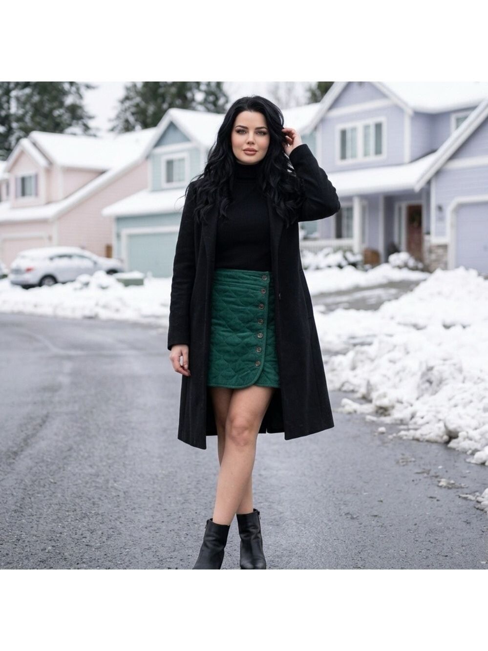 Copper Key Dark Green Quilted Mini Skirt - Picture 2 of 5